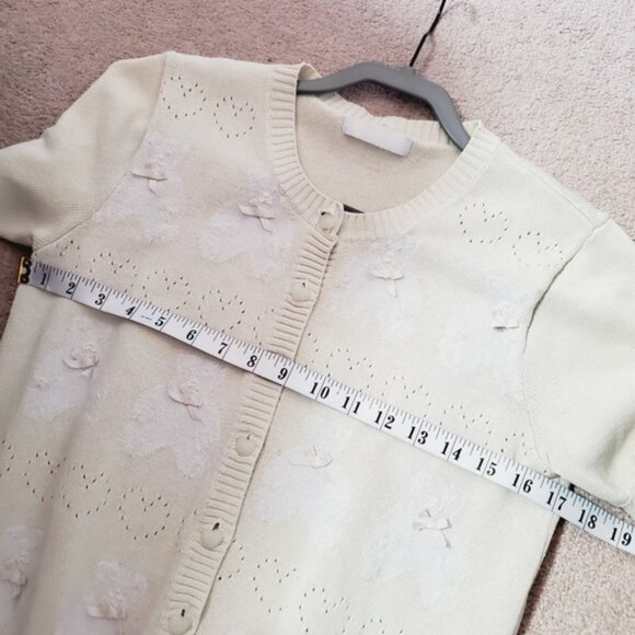 Vintage Teddy Bear Bow Coquette Shortsleeve Kawaii Novelty Cardigan M - Picture 6 of 7